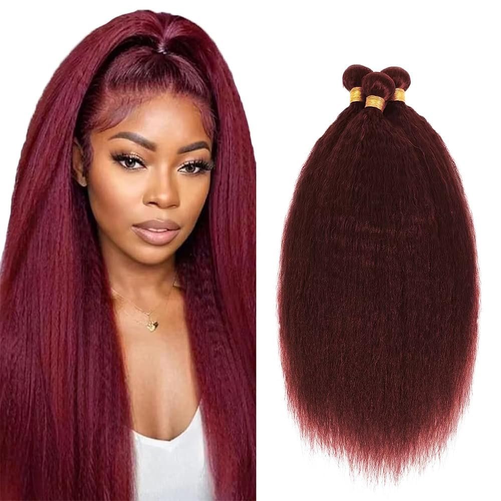 Human Hair Bundles 99J Burgundy Kinky Straight Bundles 300g24 26 28 Inch