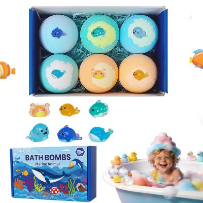 Natural Bath Bombs for Kids, Bath Bomb with Surprise Inside, 6-Pack Surprise Bath Bombs for Kids, Ocean Theme Bathes Fizzies Natural Sea Salt Color Changing Spa Bathing Balls (D 1 Set (6pc))