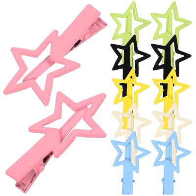 HINTRMENT 12pcs Small Candy Color Metal Star Hair Clips, Decorative Cute Hair Barrettes with Assorted Pink Yellow Green Blue White Black, for Front Bangs and Side Styling
