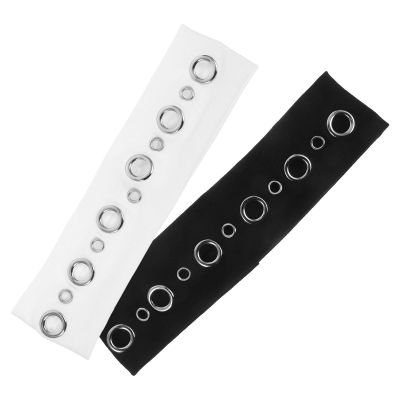 BESPORTBLE 2pcs Women Punk Grunge Wide Grommet Eyelet Elastic Headbands Hollow out Studded Hairbands Stretchy Fashion Hair Accessories for Casual and Festival Wear