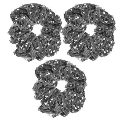 Cabilock 3pcs Gray Velvet Glitter Hair Scrunchies with Sequin Sparkly Ponytail Holders and Women, Stretchy Elastic Hair Ties for Parties, Festivals, and Daily Wear