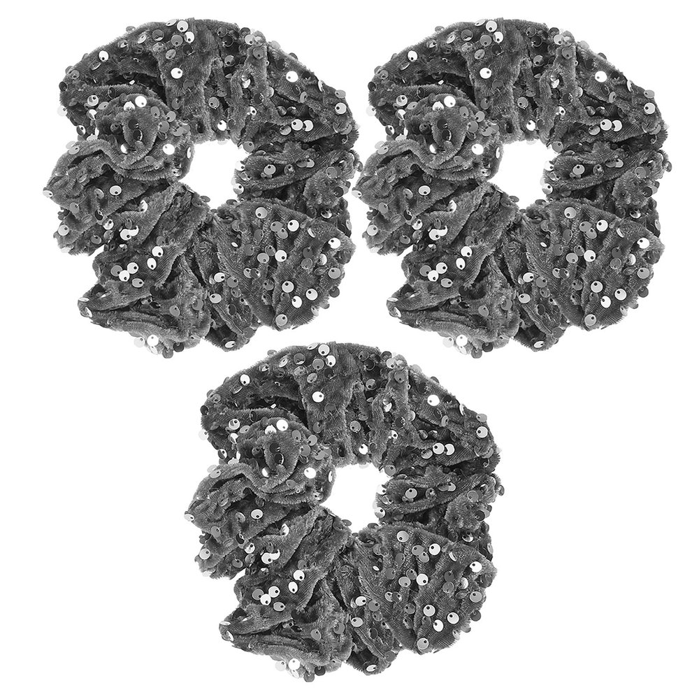 Cabilock 3pcs Gray Velvet Glitter Hair Scrunchies with Sequin Sparkly Ponytail Holders and Women, Stretchy Elastic Hair Ties for Parties, Festivals, and Daily Wear