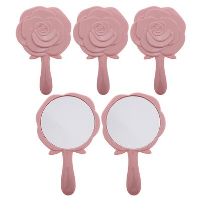 VICASKY 5pcs Handheld Rose Makeup Mirrors for Small Travel Compact Hand Mirrors with Handle Pink Floral Design for Purse Pocket Vanity Use