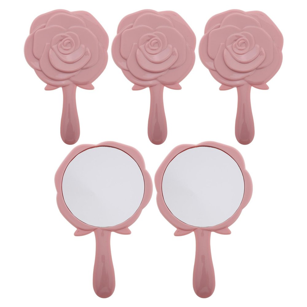 VICASKY 5pcs Handheld Rose Makeup Mirrors for Small Travel Compact Hand Mirrors with Handle Pink Floral Design for Purse Pocket Vanity Use