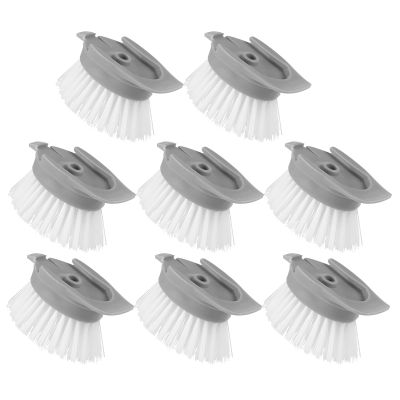 FUOYLOO 8pcs Kitchen Brush Replacement Heads Set Gray Dish Brush Replacement Head with Long Handle for Sink and Pot Scrubbing