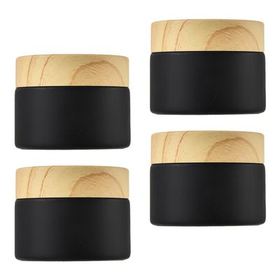 VOSAREA 4pcs 15g Black Frosted Glass Cream Jar Small Refillable Cosmetic Container for Travel Skin Care and Lotion Storage
