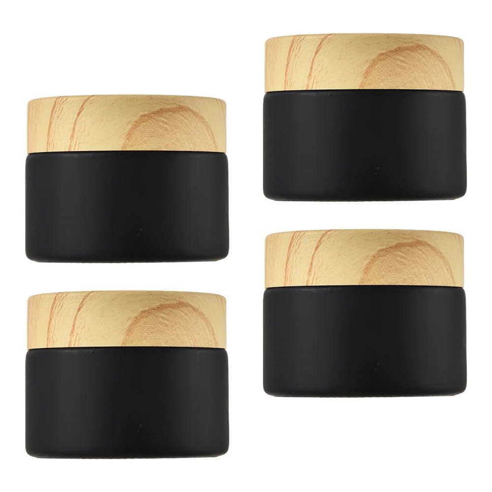 VOSAREA 4pcs 15g Black Frosted Glass Cream Jar Small Refillable Cosmetic Container for Travel Skin Care and Lotion Storage