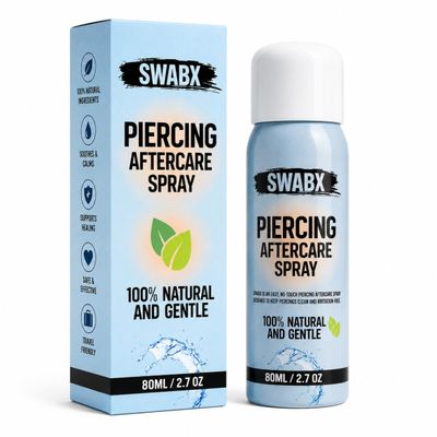 SWABX Piercing Aftercare Saline Spray 80ml Fine Mist Sea Salt Spray for Ear, Nose & Body Piercings Gentle Daily Care
