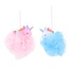EXQUIMEUBLE 2pcs Unicorn Bathing Mesh Shower Balls Bubble Net for Exfoliating Body Scrubber Spa Puff in Pink and Blue for Gentle Bathing view 1
