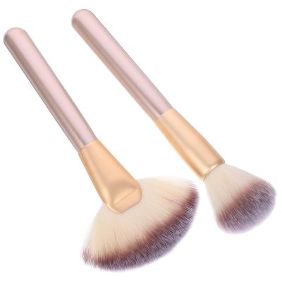 TIDTALEO Fan Shaped Makeup Brush Set 2pcs Large Blush Brush and Soft Synthetic Bristles Facial Cosmetic Tools for Highlighting and Face Makeup Application