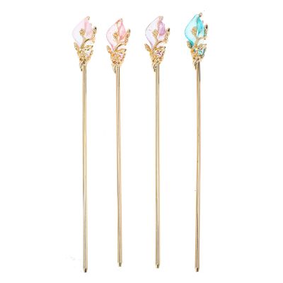4pcs Retro Chinese Style Alloy Hair Sticks Hanfu Headdress Ancient Hair Chopsticks Women Pin Set for Traditional Updo and Bun Styling Color