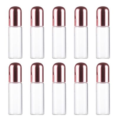 5ml Rose Gold Cap Glass Roller Bottles Refillable Essential Oil Perfume Roll on Bottle with Stainless Steel Ball for Travel and Personal Care