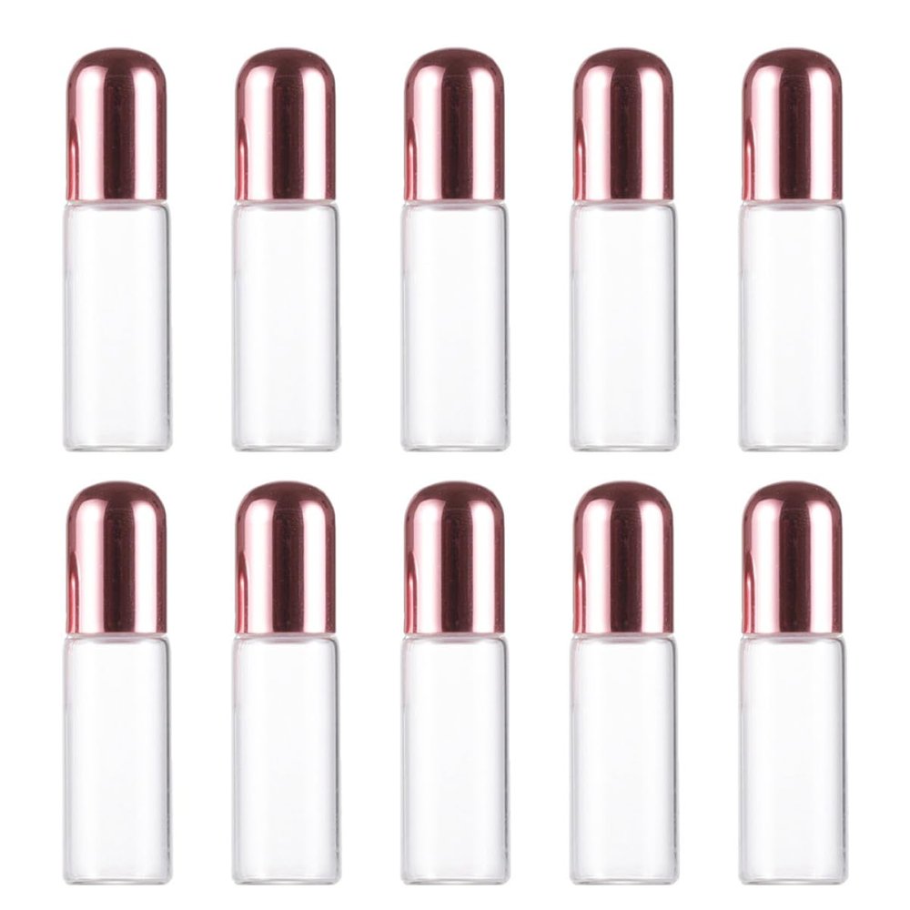 5ml Rose Gold Cap Glass Roller Bottles Refillable Essential Oil Perfume Roll on Bottle with Stainless Steel Ball for Travel and Personal Care