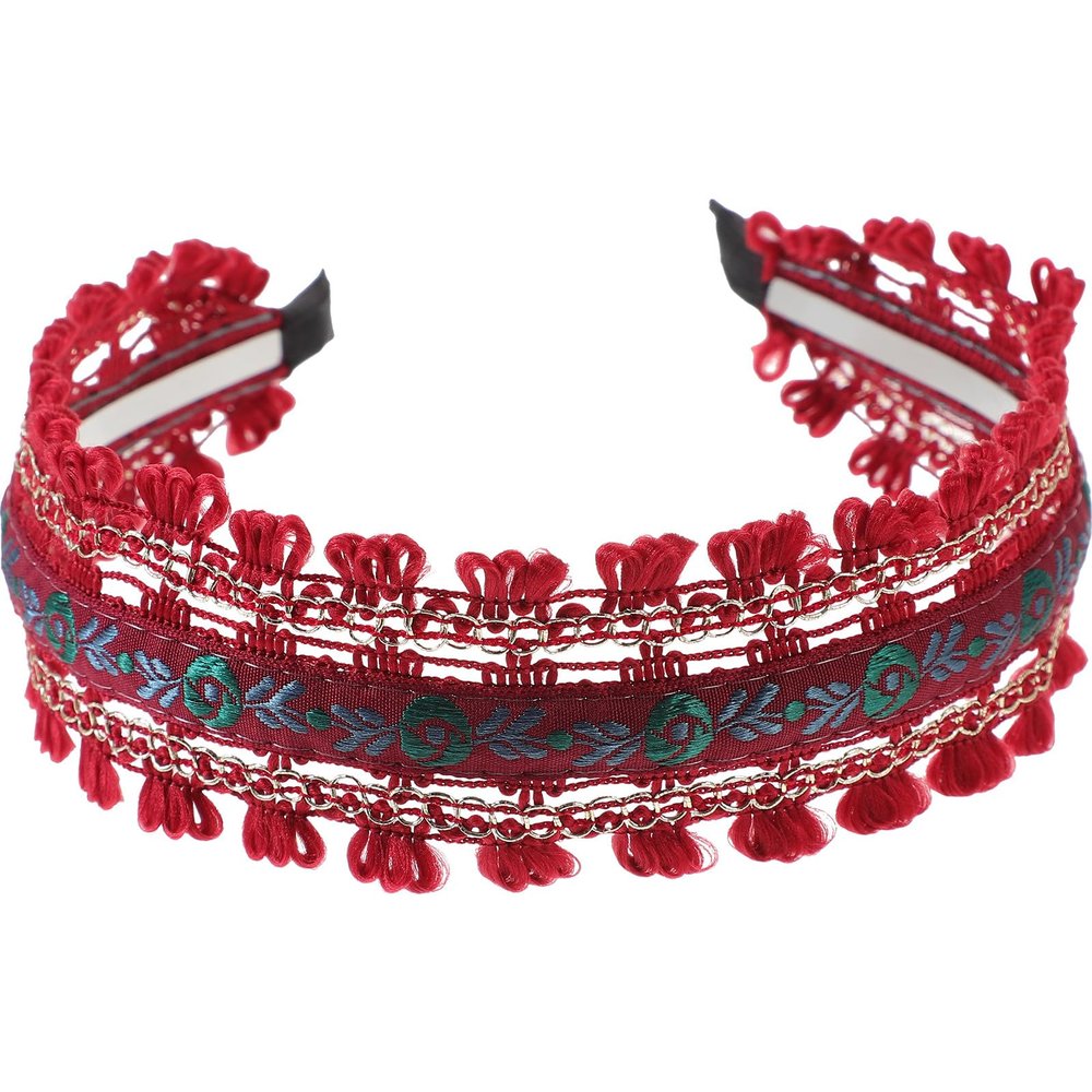 BATHVEVE Embroidered Flower Headband for Women, Red Fabric Floral Hair Band Bohemian Style Hair Accessory for Parties and Everyday Wear
