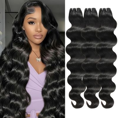 15A Raw Indian Human Hair Bundles Body Wave Bundles Human Hair 100% Unprocessed Human, Triple Lifespan Virgin Remy Hair Extensions Quick Weave No Tangle Shedding 3 Bundles Natural Black 28 30 30 Inch