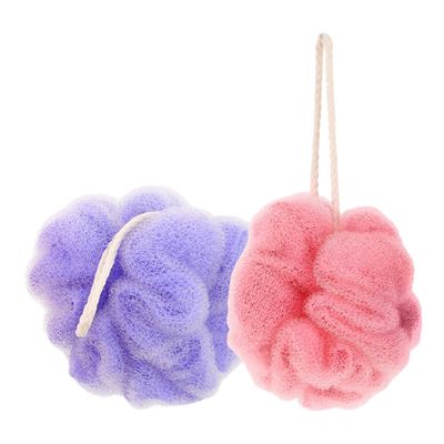 ROMISBABA 2pcs Exfoliating Shower Loofahs Bath Sponge Set, Soft Mesh Body Scrubber for Men and Women, Red and Purple Donut Shape, 60g Each, Suitable for Daily Bathing and Deep Cleansing