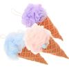 MAJORMENCH 3pcs Ice Cream Bath Balls Loofah Sponge Body Scrubber Exfoliating Shower Mesh Pouf for Deep Cleansing and Smooth Skin in Blue Purple Pink view 1