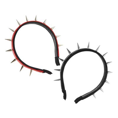 GETAJGHSD 2pcs Punk Spiked Headbands Women Halloween Hair Accessories Studded Decorative Hair Hoops Black and Red for Cosplay Festivals and Gothic Fashion