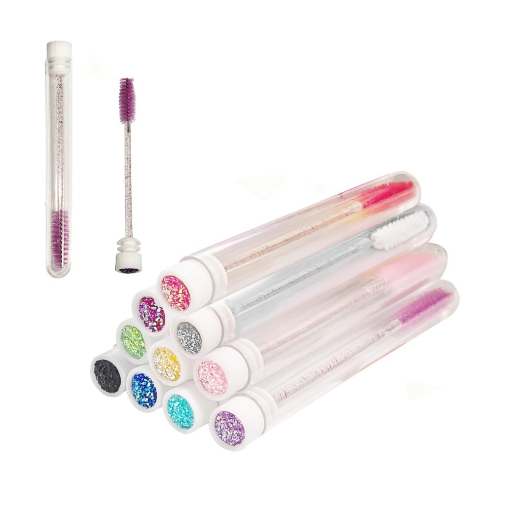 10 Pack Disposable Eyelash Brush, Mascara Wand Set Spoolies with Tube, Eyebrow Applicator Lash Brushes for Eyelash Extensions (10)