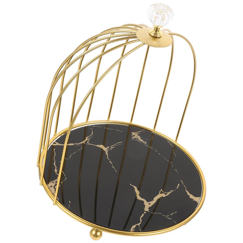 VOSAREA Bird Cage Cosmetic Storage Organizer Single Tier Desktop Makeup and Perfume Rack Black Gold Vanity Organizer for Bedroom Countertop
