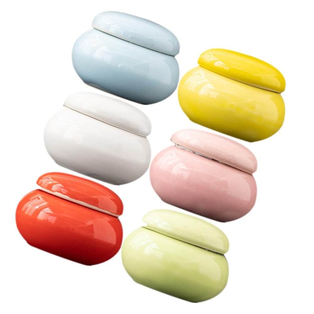 MERRYHAPY 6pcs Mini Ceramic Sample Jars with Lids Multi-function Makeup and Skincare Cream Containers Travel-friendly Lipstick and Tea Storage Set