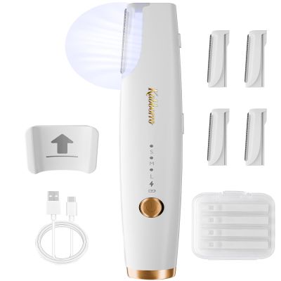 kabborro Dermaplane Razor for Women Face,Sonic Dermaplaning Tool Rechargeable 3 Speeds LED Light for Peach Fuzz & Face Hair Removal - 5 Refill Blades Included,White