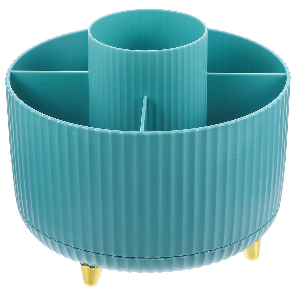 COHEALI Rotatable Makeup Brush Holder Organizer with 5 Slots, Dustproof Desktop Pen Cup Storage Container in Light Blue for Makeup and Office Supplies