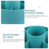 COHEALI Rotatable Makeup Brush Holder Organizer with 5 Slots, Dustproof Desktop Pen Cup Storage Container in Light Blue for Makeup and Office Supplies view 3