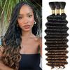 Afihond Human Braiding Hair for Boho Braids Deep Wave Bulk Human Hair for Braiding 3 Bundles 110g 22 Inch Brazilian Virgin T1B/30 Highlight Curly Hair Extensions for Boho Braids Ombre view 1