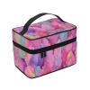 Hayyett Bird Feathers Pastel Pink Color Makeup Train Case Carrying Portable Zip Travel Cosmetic Brush Bag Large Organizer For Women view 2