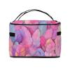 Hayyett Bird Feathers Pastel Pink Color Makeup Train Case Carrying Portable Zip Travel Cosmetic Brush Bag Large Organizer For Women view 3