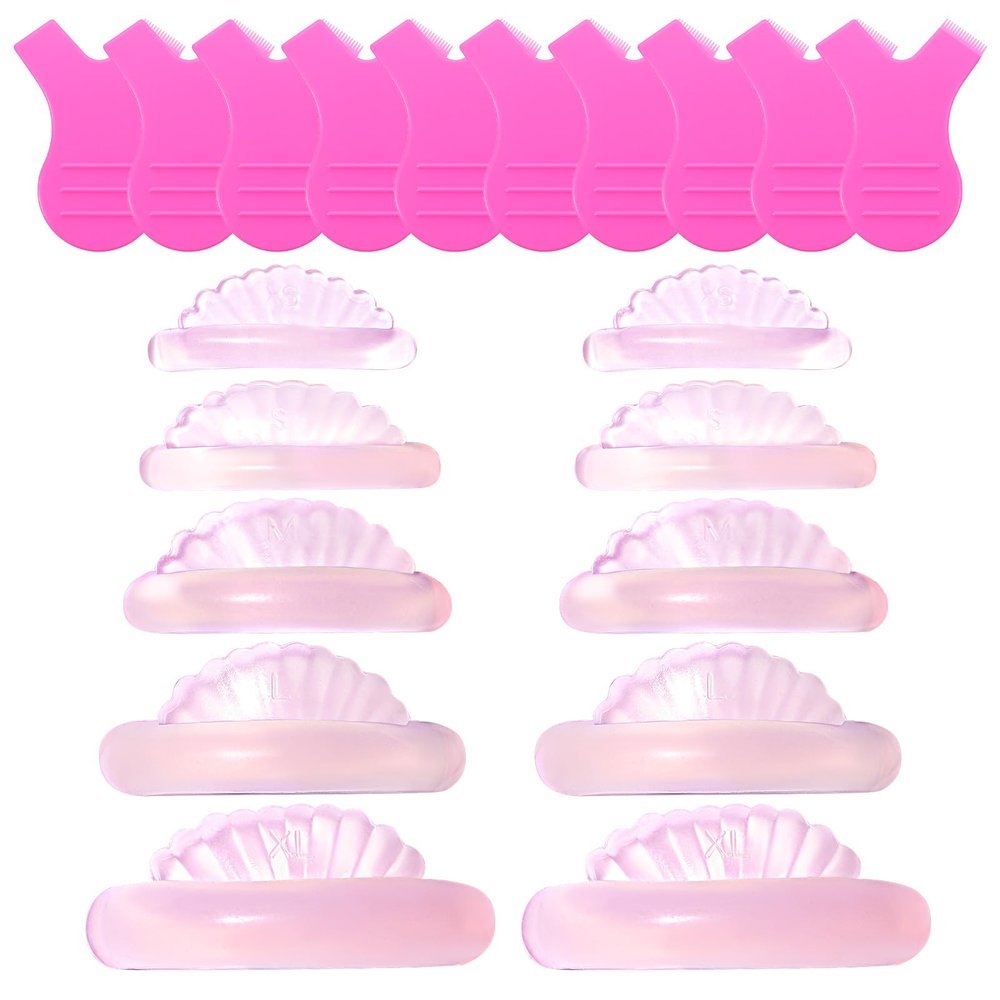 FNANJWQ 15Pcs Korean Lash Lift Pads, 5 Sizes Reusable Silicone Eyelash Lifting Shields, Self-Adhesive Lash Perm Rods Shell for All Eye Shapes, Professional Lift Tools for Eyelash Perming Curling