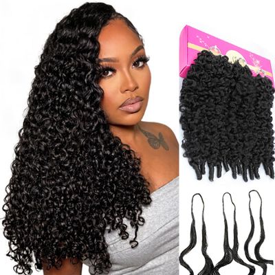 Burmese Curly Crochet Human Hair, 180g 18 Inch Crochet Hair for Black Women, Feather Crochet Human Hair Miracle Knots Pre Looped Knotless Reusable Raw Hair Bundles Natural Black