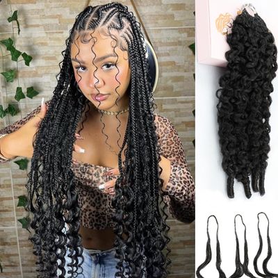 Human Crochet Hair for Black Women, 24 Inch 60g Feather Crochet Human Hair Burmese Curly Knotless Pre Looped Reusable Raw Human Hair Bundles, Natural Black