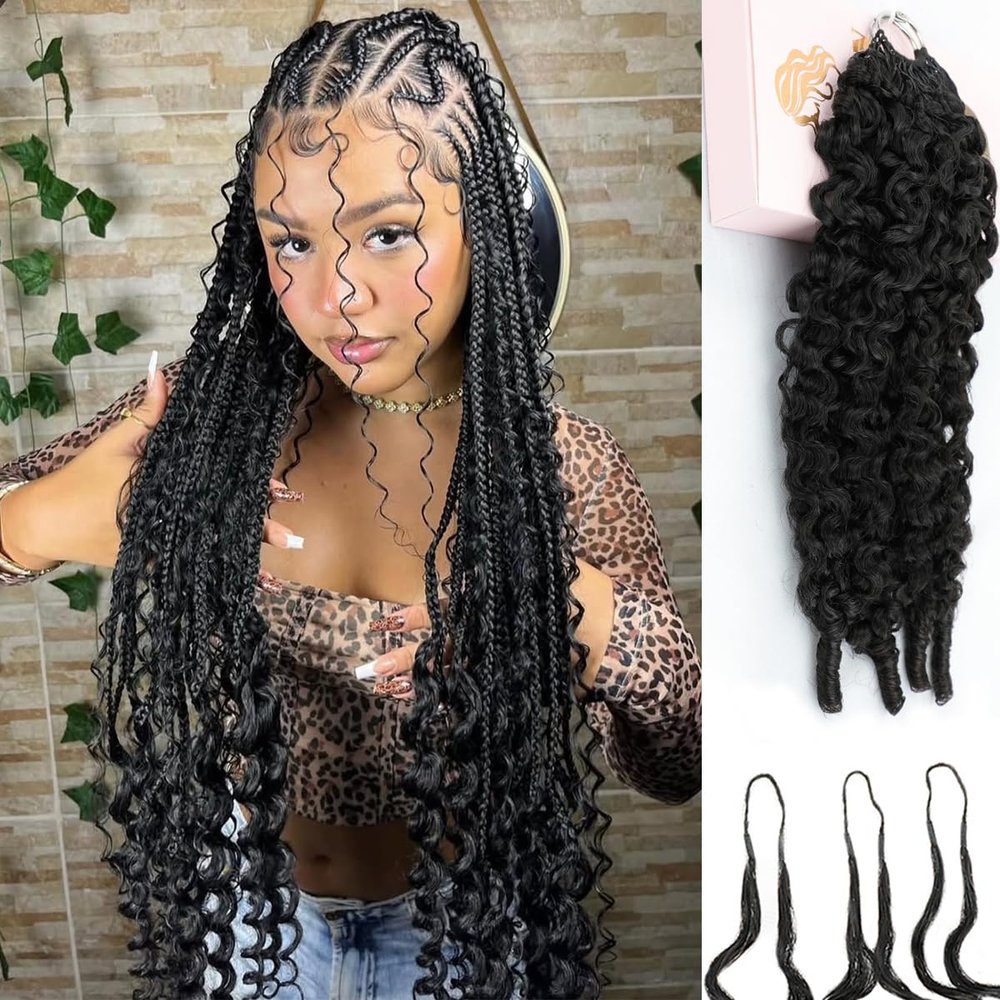 Human Crochet Hair for Black Women, 24 Inch 60g Feather Crochet Human Hair Burmese Curly Knotless Pre Looped Reusable Raw Human Hair Bundles, Natural Black
