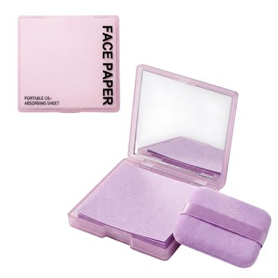 3-in-1 Makeup Blotting Paper with Powder for Face, 2026 New Portable Compact Oil Blotting Paper with Puff & Mirror, 200 Sheets Natural Oil Control Film for All Day (Purple)