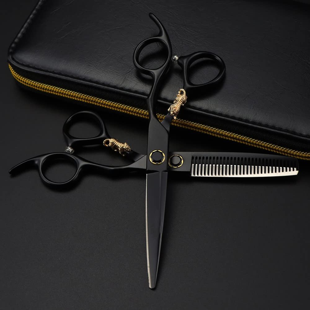 Hair Cutting Scissors, 6 Inch Steel Bearing Tiger Haircut Thinning Barber Shears Hairdressing Set