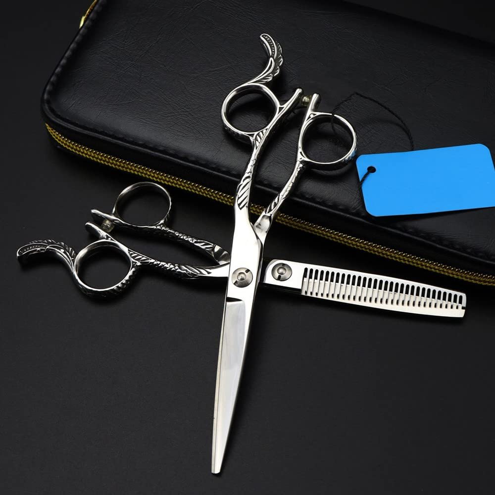 Hair Cutting Scissors, 6 Inch Steel Feather Haircut Thinning Barber Cut Shears Tools Hairdresser Set