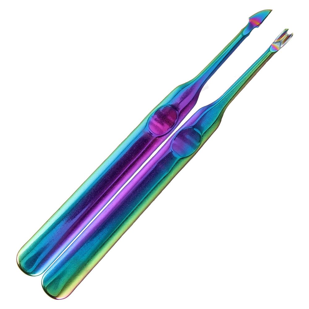 TINEASUR 2-pcs Stainless Steel Dead Skin Fork and Cuticle Trimmer Set, Compact Double-ended Pedicure Tools for Nail Care and Foot Pedicure