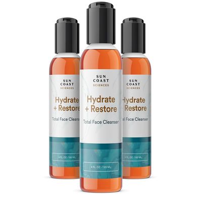 SUN COAST SCIENCES - Hydrate + Restore Total Face Cleanser, Vitamina B, Hydrating Facial Cleanser With Niacinamide for All Skin Types - 4 Fl Oz (Pack of 3)