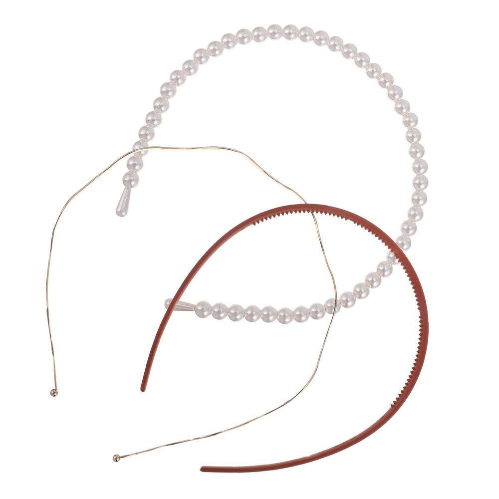 BIUDECO Faux Pearl Hairband 3pcs Set Vintage Wavy Headband for Women Wedding Party Hair Accessory Brick Red