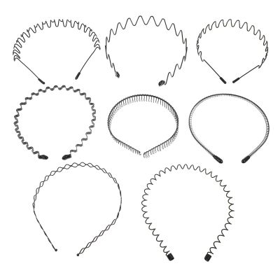 HINTRMENT Mens Metal Hairbands 8pcs Set, Wavy Wire Headbands for Sports and Everyday Wear, Black Sturdy Hair Accessories for Mens Styling and Fitness