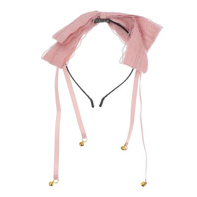MUSISALY Lace Bowknot Hairband with Bell, Wide Ribbon Headband for Women, Pink Lace Bow Hair Accessory for Cosplay and Daily Wear