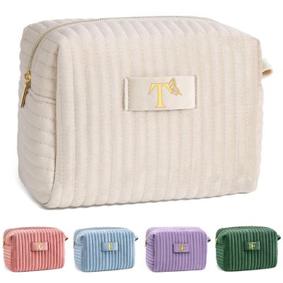 COSHAYSOO Personalized Bridesmaid Proposal Gifts Initial Makeup Bag Letter T, Bachelorette Party Bridal Shower Maid of Honor Gift for Wedding, Monogrammed Cosmetic Pouch for Bride Mother