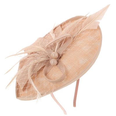 IWOWHERO Floral Veil Hair Band Party Hair Accessory for Women Nude Pink Bridal Headwear with Mesh Veil