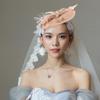 IWOWHERO Floral Veil Hair Band Party Hair Accessory for Women Nude Pink Bridal Headwear with Mesh Veil view 4