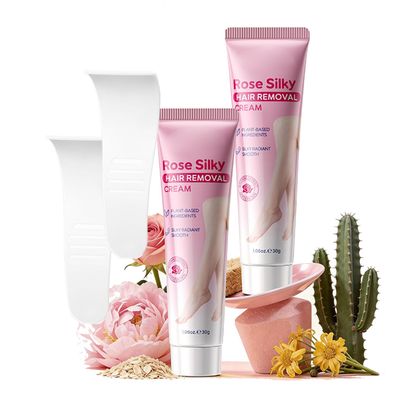 Rose Hair Removal Cream (2 Pack) - 1oz Each Gentle Depilatory Cream for Women, Natural Moisturizing Formula with Rose Extract for Soft & Smooth Skin, Travel-Friendly Pocket Size, Includes Spatulas