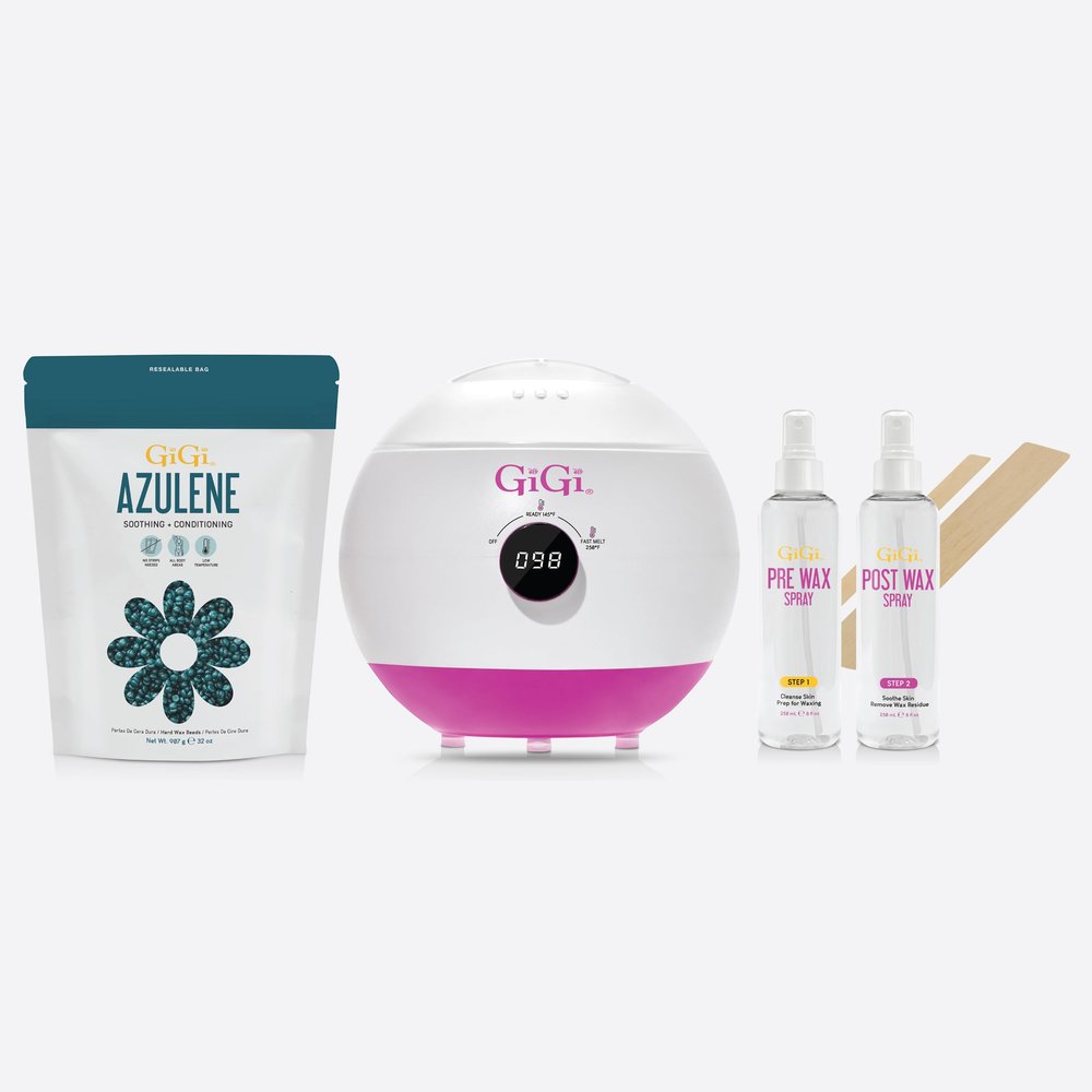 GiGi Pro Wax Bead Kit Digital Wax Warmer Hair Removal Waxing Kit for Women, Azulene Beads with Pre & Post Waxing Spray & Applicators for Sensitive Skin, Face & Body