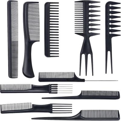 10 Pcs Fine and Wide Tooth Comb Set, Rat Tail Comb Professional Barber Comb for Women or Men Various Stying Curly and Straight Hair