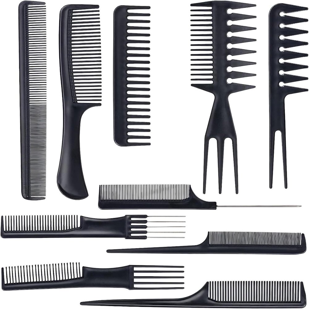 10 Pcs Fine and Wide Tooth Comb Set, Rat Tail Comb Professional Barber Comb for Women or Men Various Stying Curly and Straight Hair